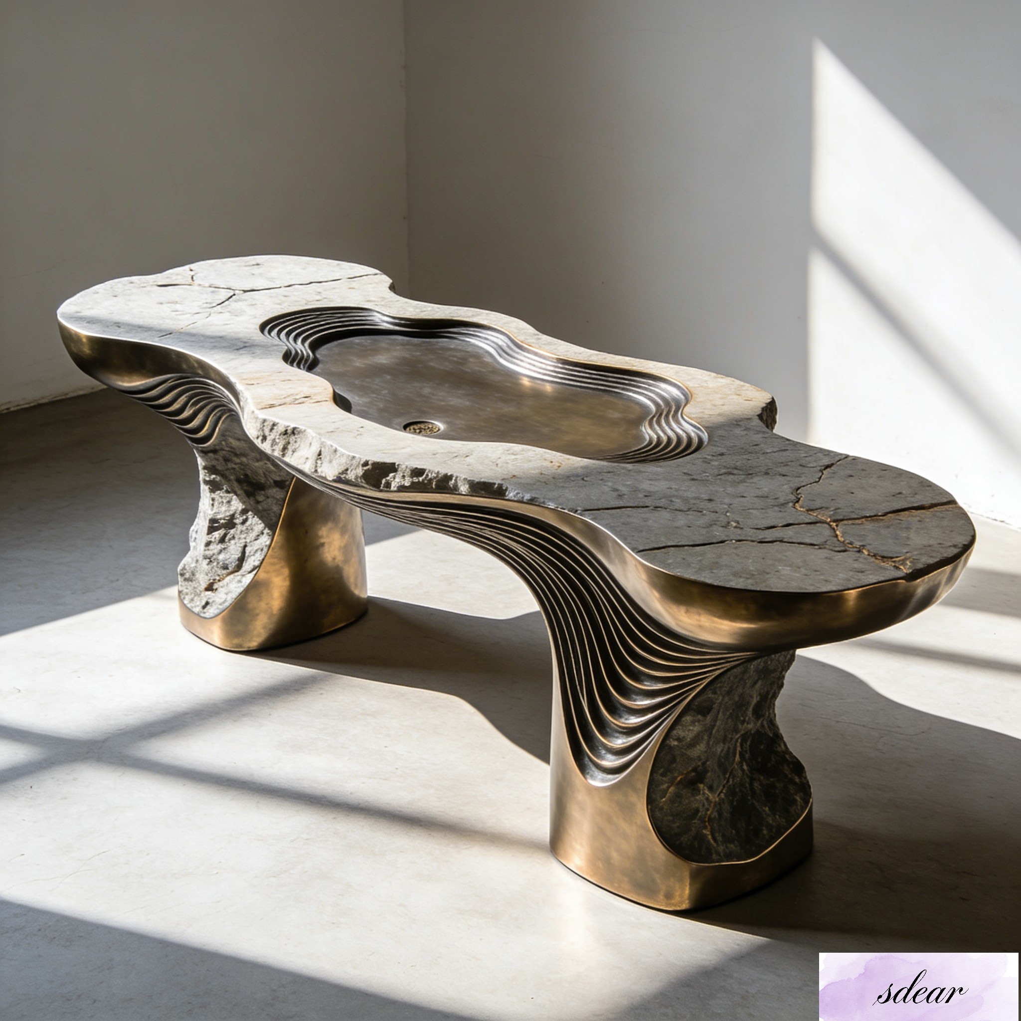 Golden Flow Stone Rhythm Tea Table