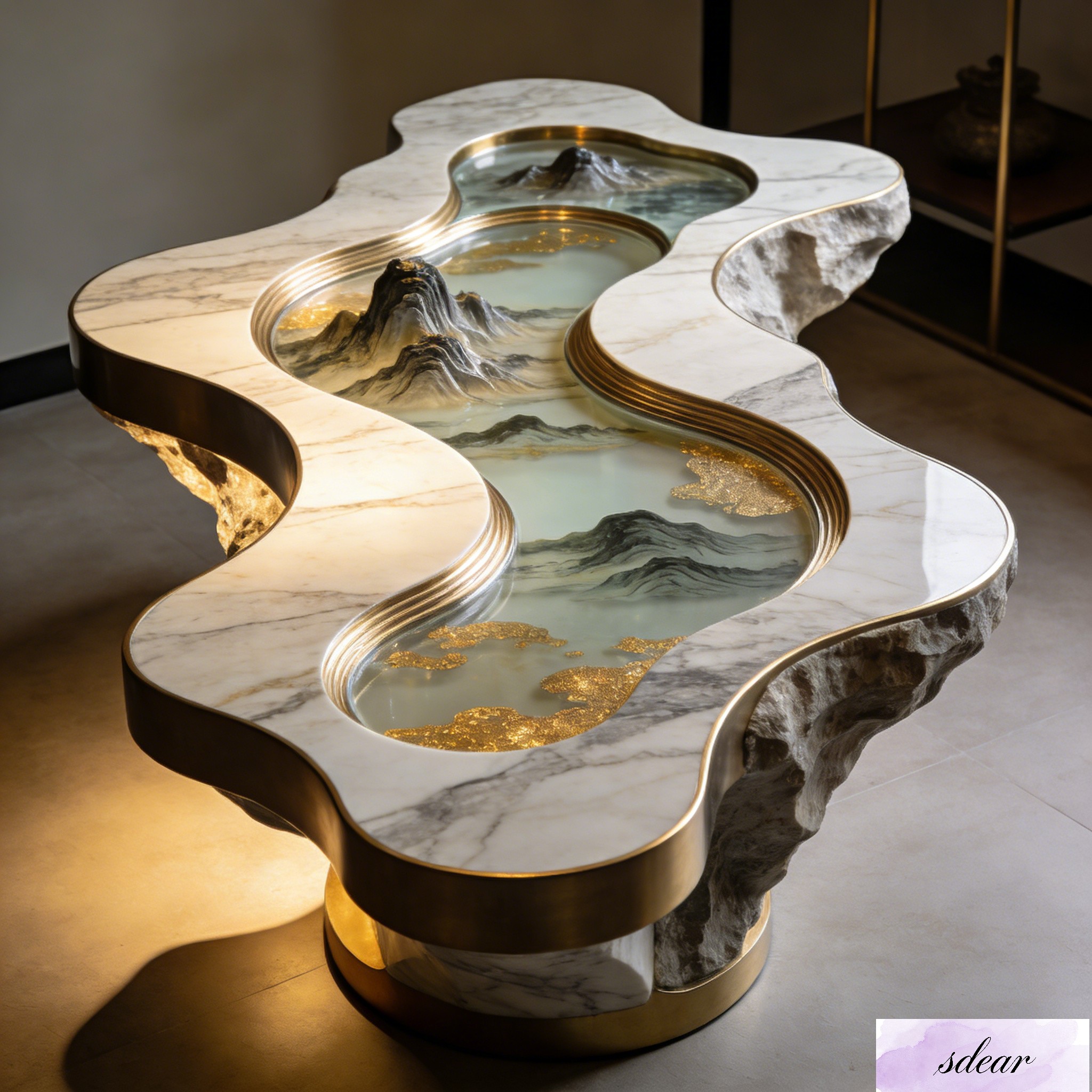 Black Jade Gold Moss Tea Stone Table