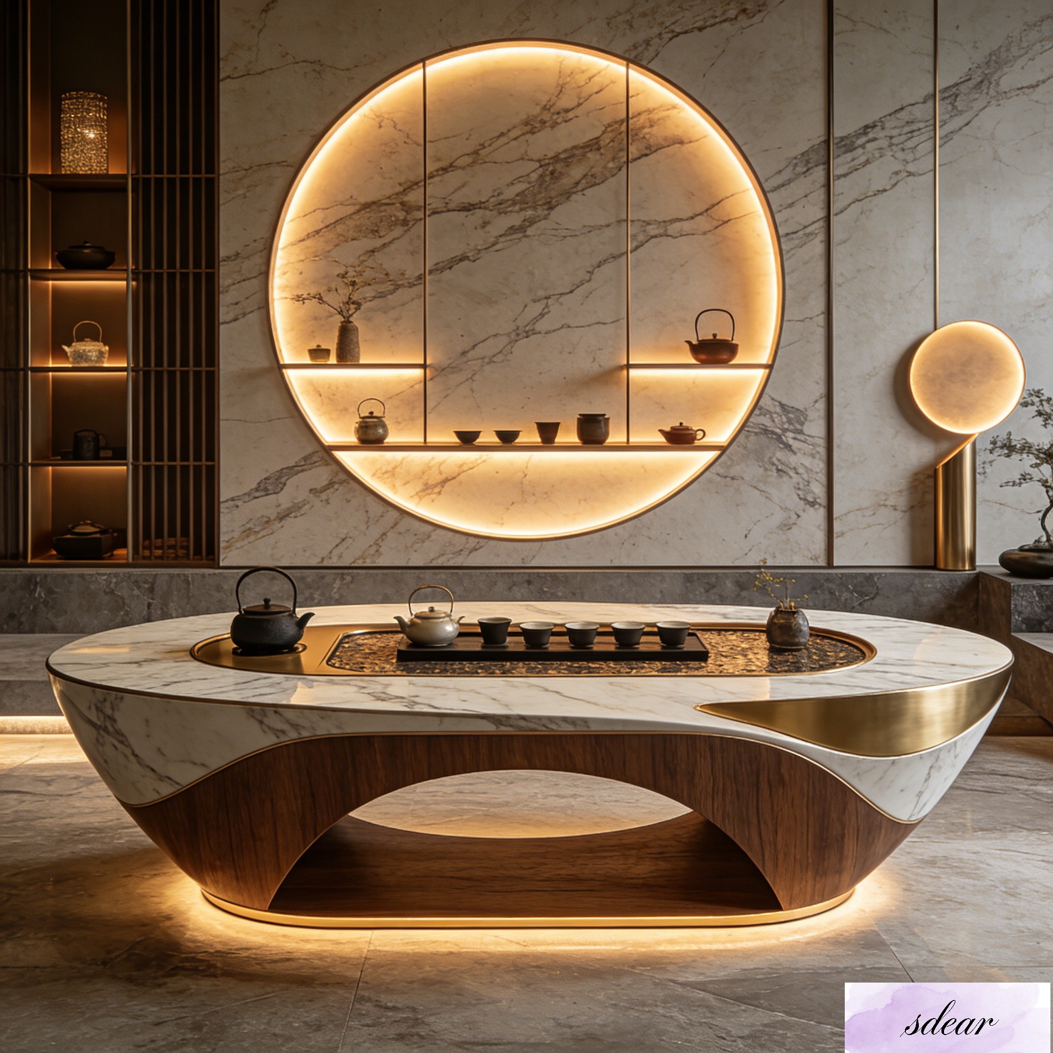 Gold Vein Silver Shell Inlay Tea Table